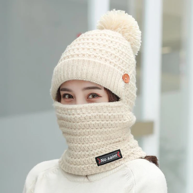 LA 2019 зимние шапки женская вязаная шапка теплая меховая с помпоном Skullies Beanies для