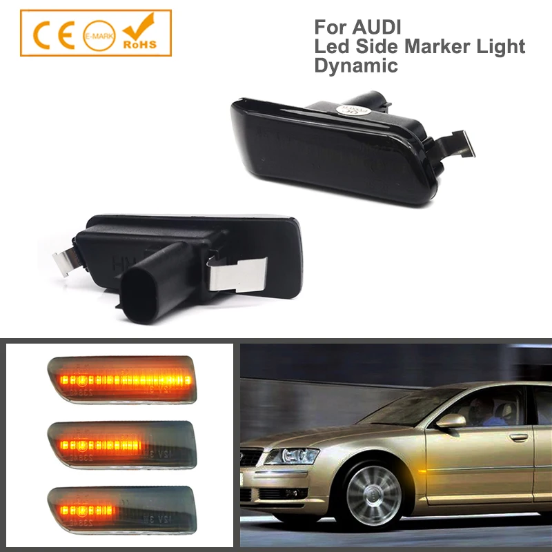 

2x For Audi A8 S8 4E D3 Quattro 2003-2007 LED Dynamic Side Marker Lights Smoked Amber Turn Signal Lamps Canbus Car Accessories