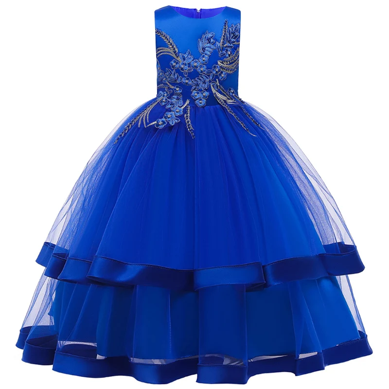 Детское длинное свадебное платье подружки невесты с вышитыми бусинами и цветами