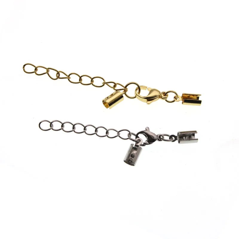 

5pcs Stainless Steel Crimp Beads End Fastener Clasps Hook With Extension Chains Lobster Clasps Bracelet Connectors DIY Jewelry