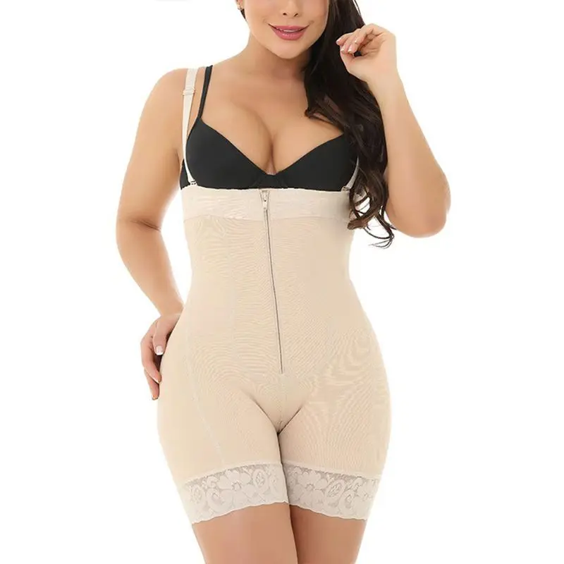 

Womens Seamless Open Bust Shapewear Zipper Waist Bodysuit Lace Trim Body Shaper X3UE
