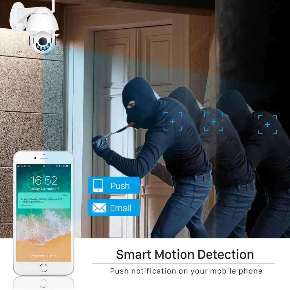 1080 P Wifi ip камера наружная двухсторонняя аудио PTZ 5X оптический зум ночного видения