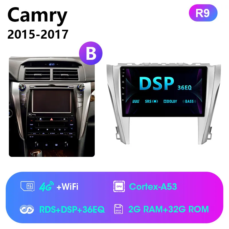 R9 Для Toyota Camry 8 50 55 2012- Android 8,1 2 Din автомагнитола 2G+ 32G coche плееры навигация gps головное устройство RDS тюнер 2din - Цвет: R9