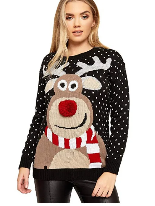Women Ugly Christmas Sweater Hot Deer Knitted New Long Sleeve Jumper Tops O-Neck Santa Claus Fashion Blouse | Женская одежда