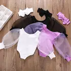 Модные Детские Боди для девочек, кружевные однотонные комбинезоны с пышными длинными рукавами, модный элегантный костюм для малышей