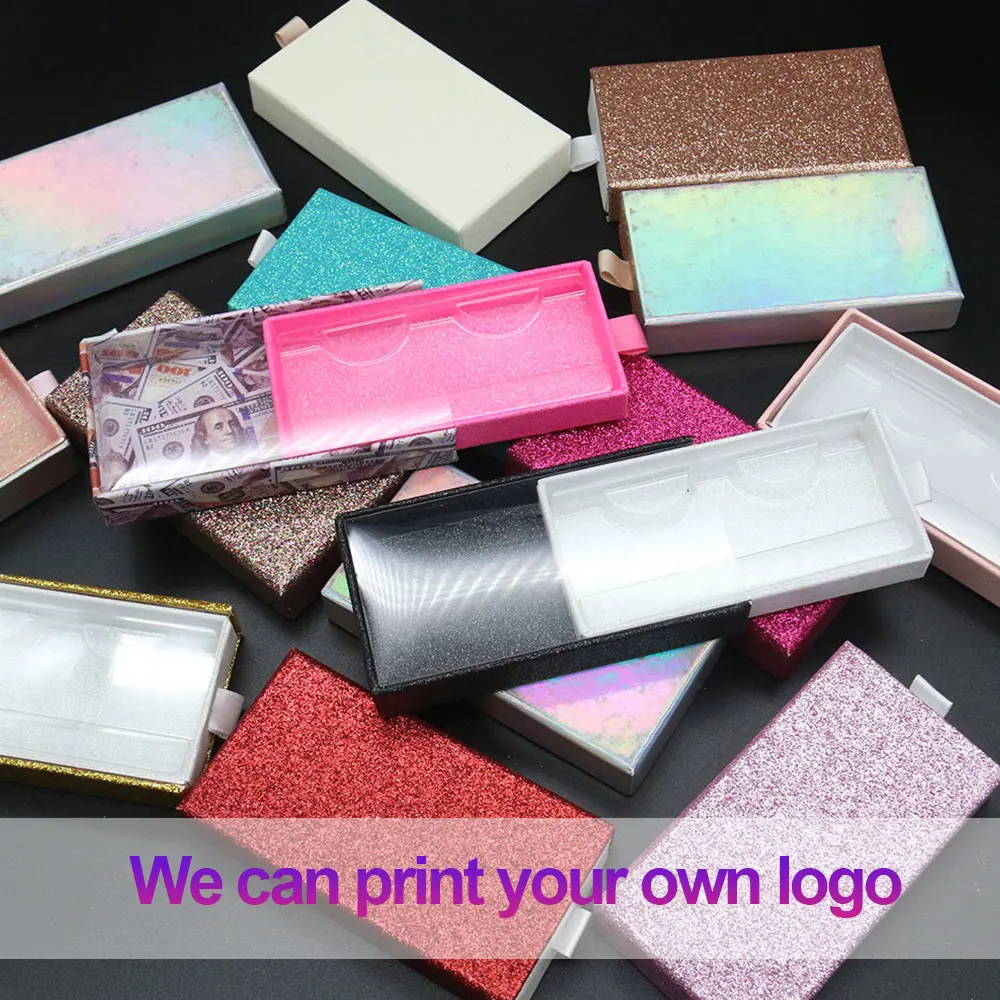 

5pcs Wholesale Rectangle Mink False Eyelash Packaging Box Glitter Paper Magnetic Box Pvc Case Empty Box