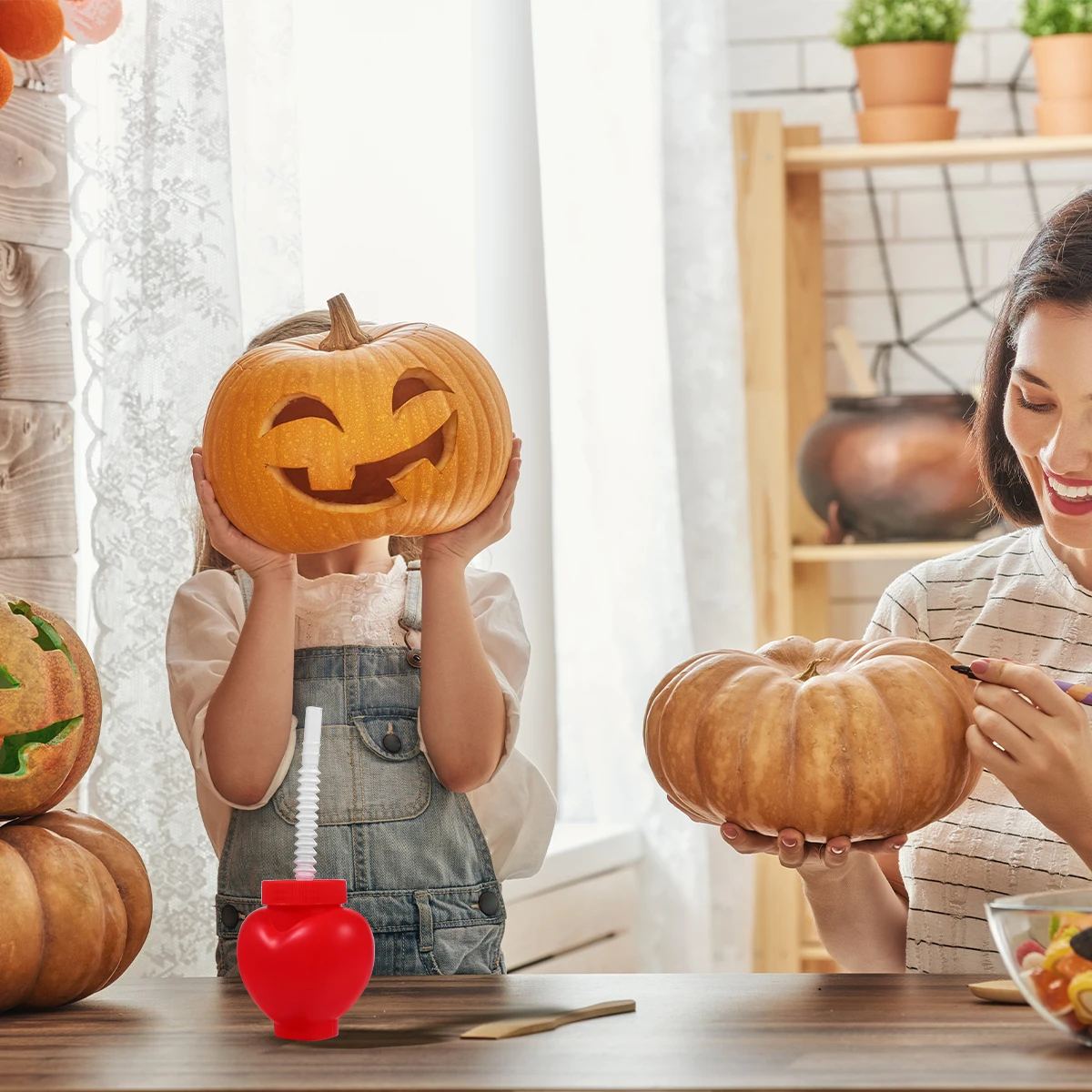 1 шт. забавная бутылка для Хэллоуина с соломенной чашкой сердца прочная легкая