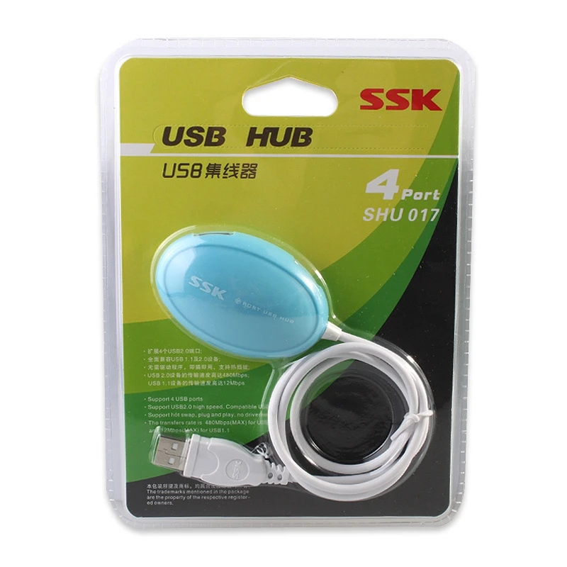

SSK One for Four Ports USB2.0 HUB Splitter Extender Converter Capacity System Windows XP/ Vista/7 Linux2.4 Mac OS 9.1 or Higher