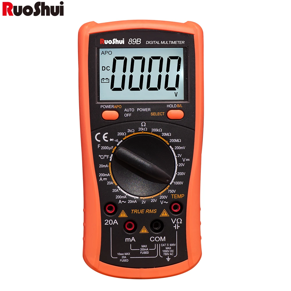 RuoShui89B RuoShui 89B мультиметр True RMS Интеллектуальная защита от перегрузки 2000 отсчетов сопротивление Температура Емкость диод мультиметр - Color: RuoShui89B