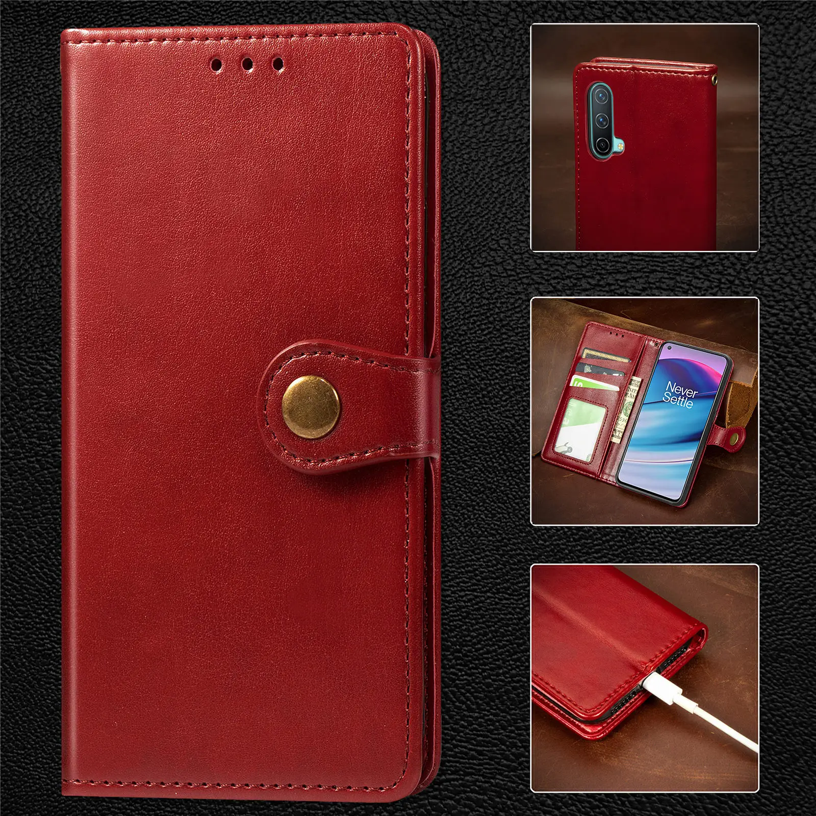 Кожаный чехол книжка для OnePlus Nord 2 N200 CE N100 5G 1 + 8T 7T Pro 8 Магнитный бумажник 9R 9 6T