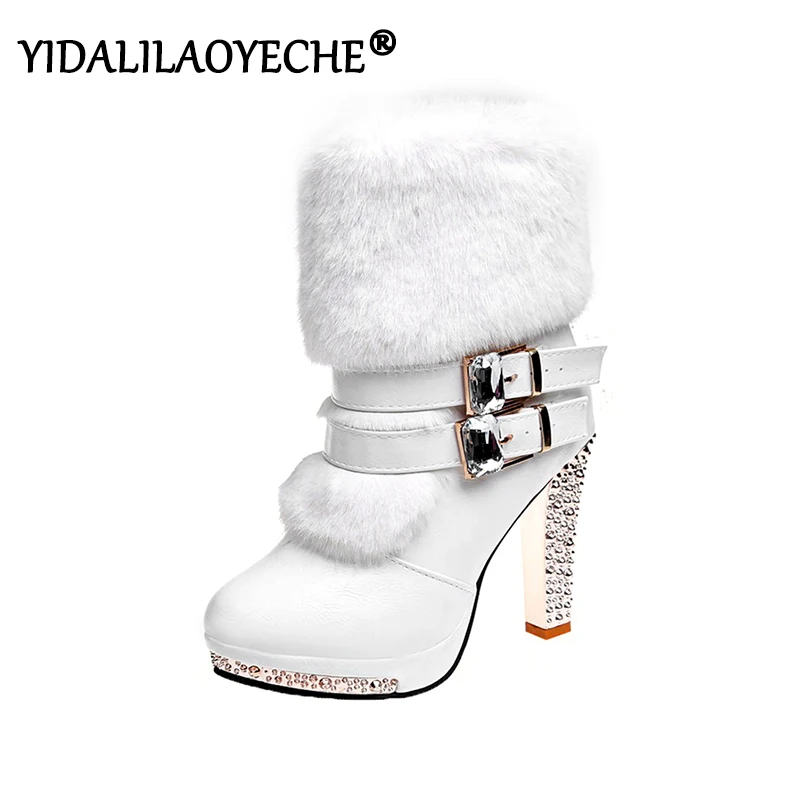 Женские ботинки из искусственной кожи однотонные зимние с шерстяной подкладкой