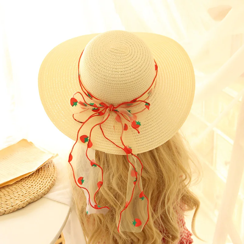 

Bear Leader Kids Girls Straw Hats Newborn Baby Cute Strawberry Ribbons Children Fashion Kids Accessories Holiday Breathable Caps