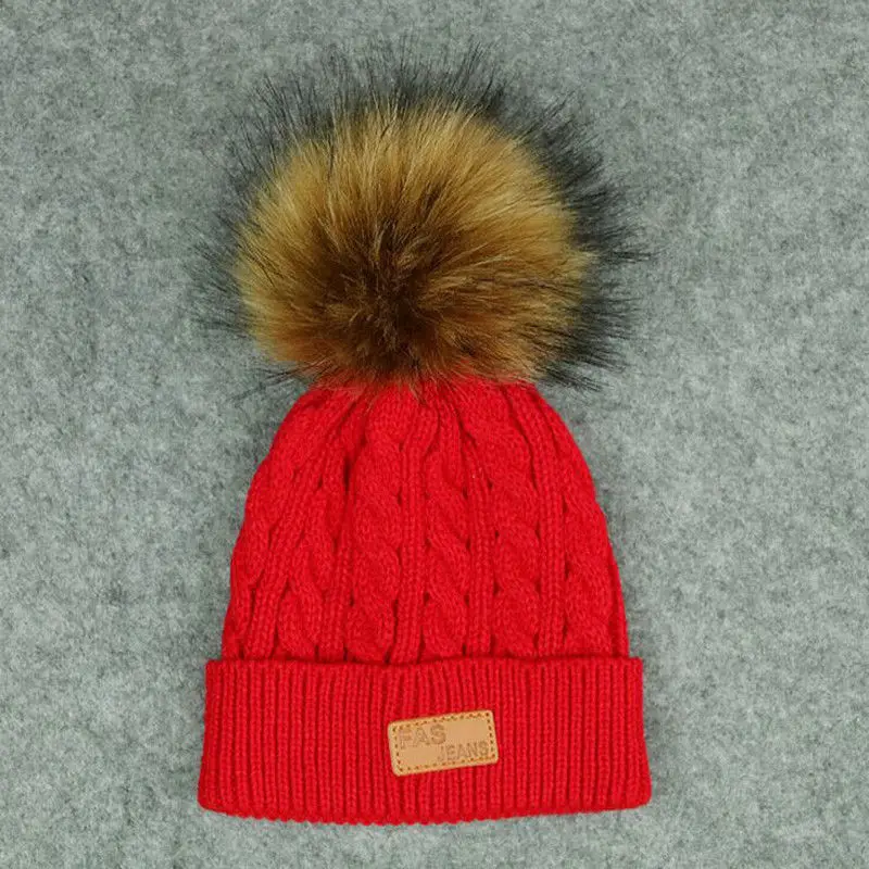 

Winter Warm Caps Fashion Baby Kids Braided Baggy Knit Beret Crochet Beanie Ball Wool Ski Hat Cap