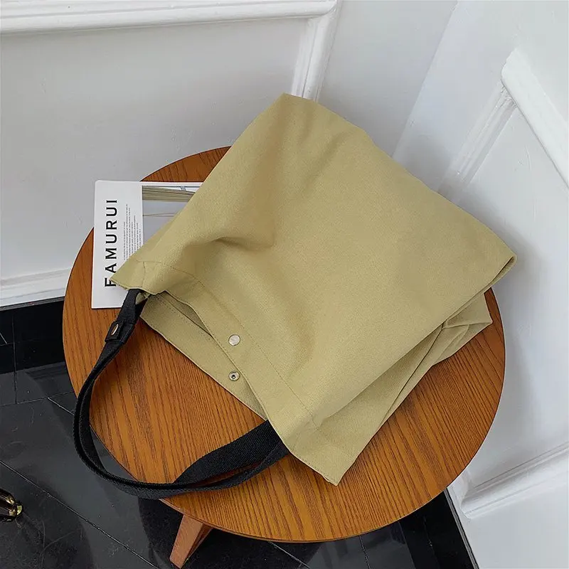 

HIFAR Woman canvas Shoulder Bag Reusable Shopping Bags Tote Female Handbag High Capacity Women Casual Solid Color Shoulder Bag