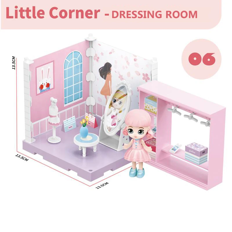 Little Corner DIY Assembles toys Doll House Living Room Ice cream Kitchen Piano Bed Dressing Dining Bath Pet Christmas Boy Gril |