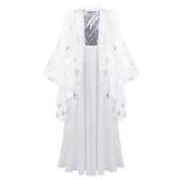 white kids girls angel cosplay costume princess dresses long sleeves snowflake print mesh sequins long dress for role play party