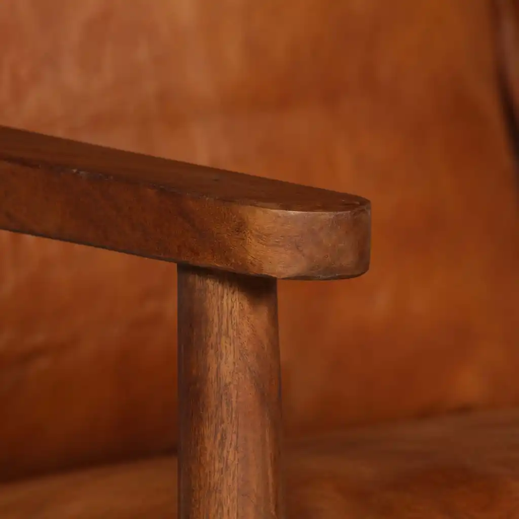 VidaXL sofa de 2 plazas cuero autentico con madera acacia marrón |