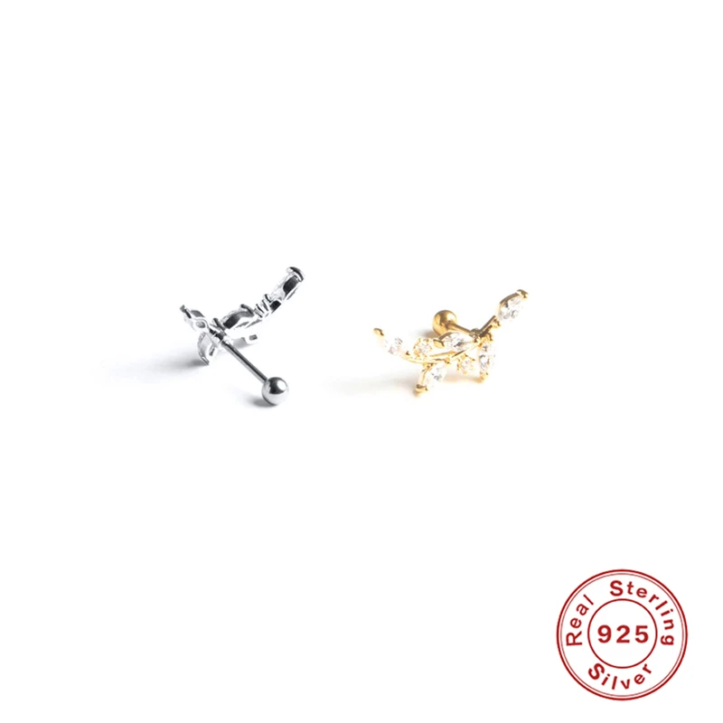 

Aide Minimalist 925 Sterling Silver Cute Bling White Crystal Zircon Irregular Olive Leaf Stud Earrings for Women Korean Jewelry