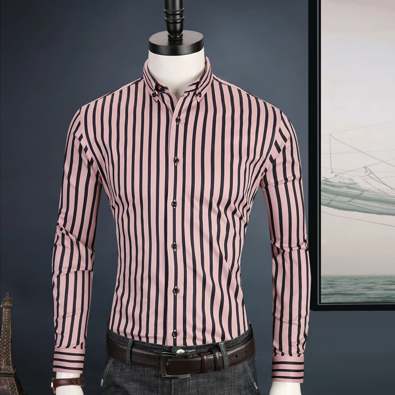 Мужская рубашка в Вертикальную Полоску Классическая Удобная классическая стиле