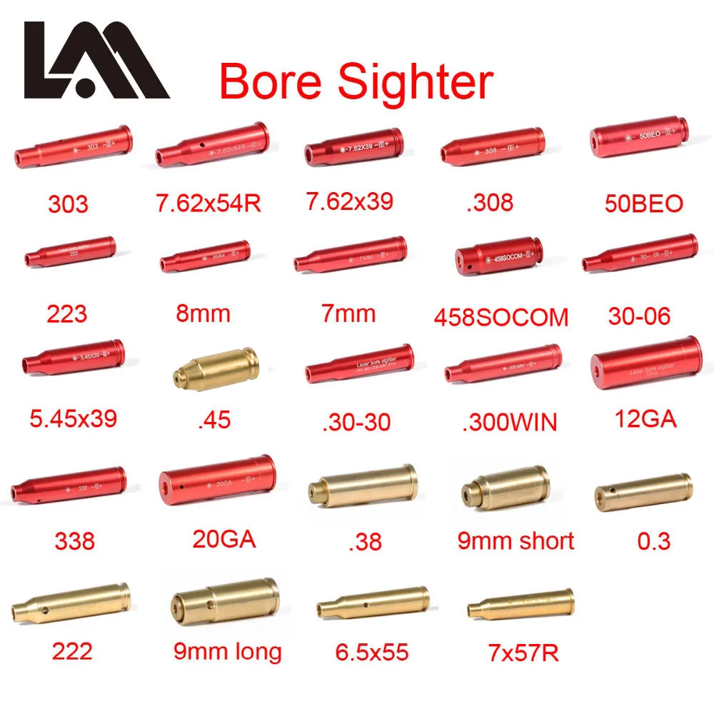 Лазерный BoreSighter 7x57 5.45X39 7.62X39 20GA .308 .222 .45 7 мм 9 красный Калибр Картридж лазерный