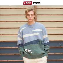 LAPPSTER Men Cows Harajuku Knitted Sweater 2022 Winter Mens Winter Kawaii Vintage Sweater Korean Fashion Designer Pullovers
