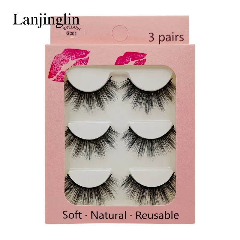 G301 LANJINGLIN 1/3/5 пар 3D из меха норки накладные ресницы натуральные длинные ресницы тонкие Макияж Наращивание ресниц пикантные Поддельные Ресницы cilios - Цвет: G301