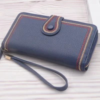 womens wallet embroidery pu leather long buckle zipper coin purses female wristband versatile card holder bag clutch bag