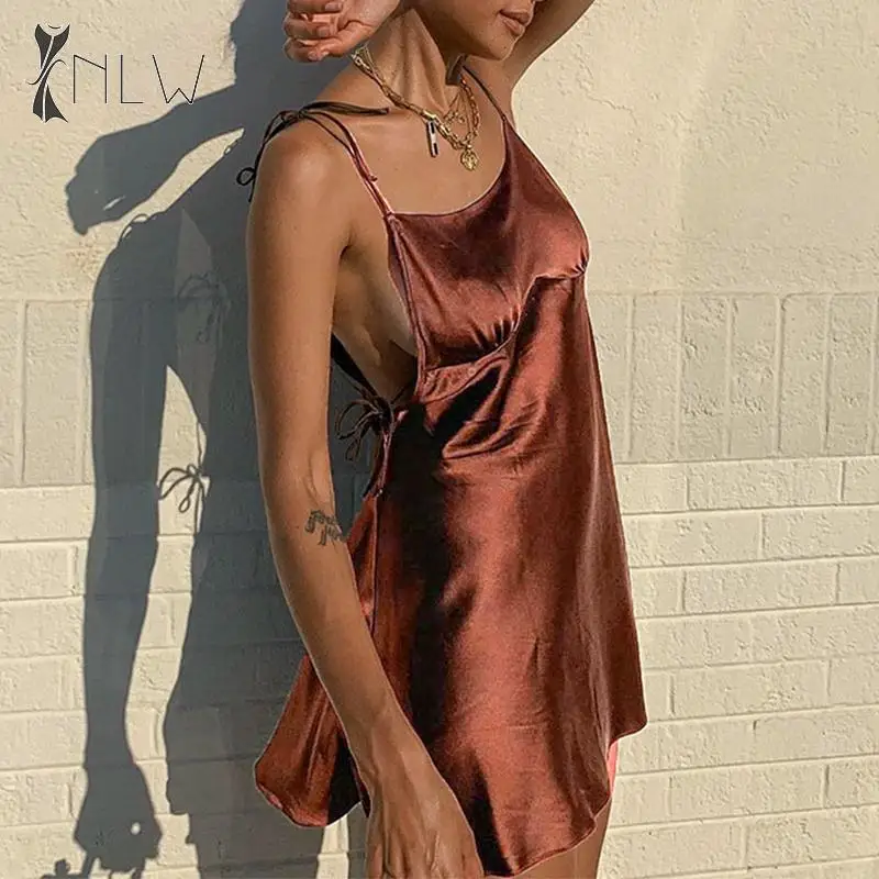 NLW сексуальные Сатиновые вечерние платья с открытой спиной женские мини на