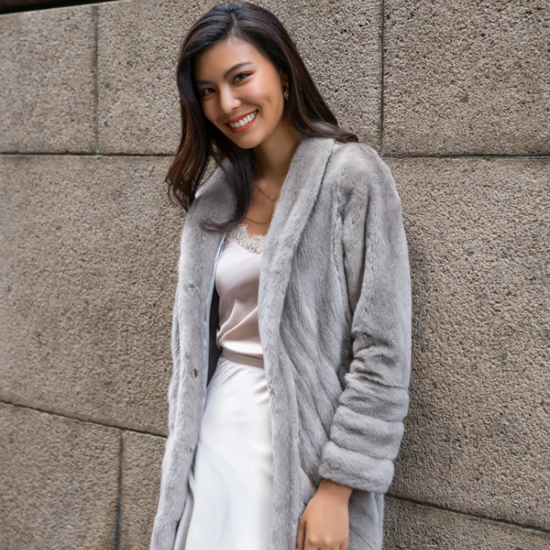 FURSARCAR  2021 Real Fur Natural Mink  Furs Coat Women Winter Thick Warm Overcoat Luxury High Street Style Primary Color Clothes