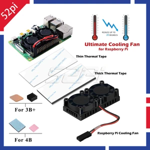 Новейшая версия 52Pi! Радиатор с двумя вентиляторами и двойными охлаждающими вентиляторами для Raspberry Pi 4, Модель B3, Модель B Plus
