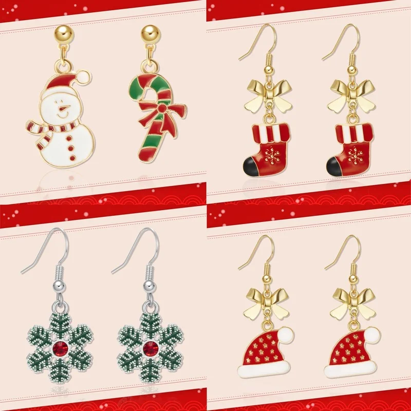 

Fashion Christmas Drop Earrings For Women Santa Claus Snowflake Hat bells asymmetric Dangle Earring New Year Christmas Jewelry