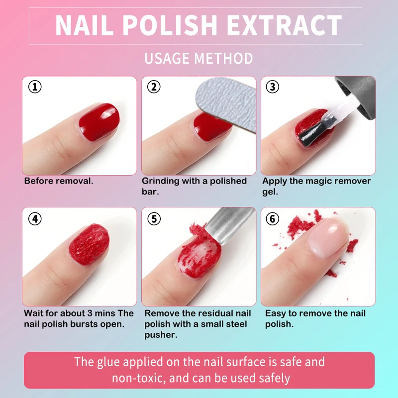 

Nail Polish Burst Remover Special Nail Gel Remove For Nails 2-3 MINS Fast Cleaning UV Gel Nail Polish Remove Base Top Coat TSLM1