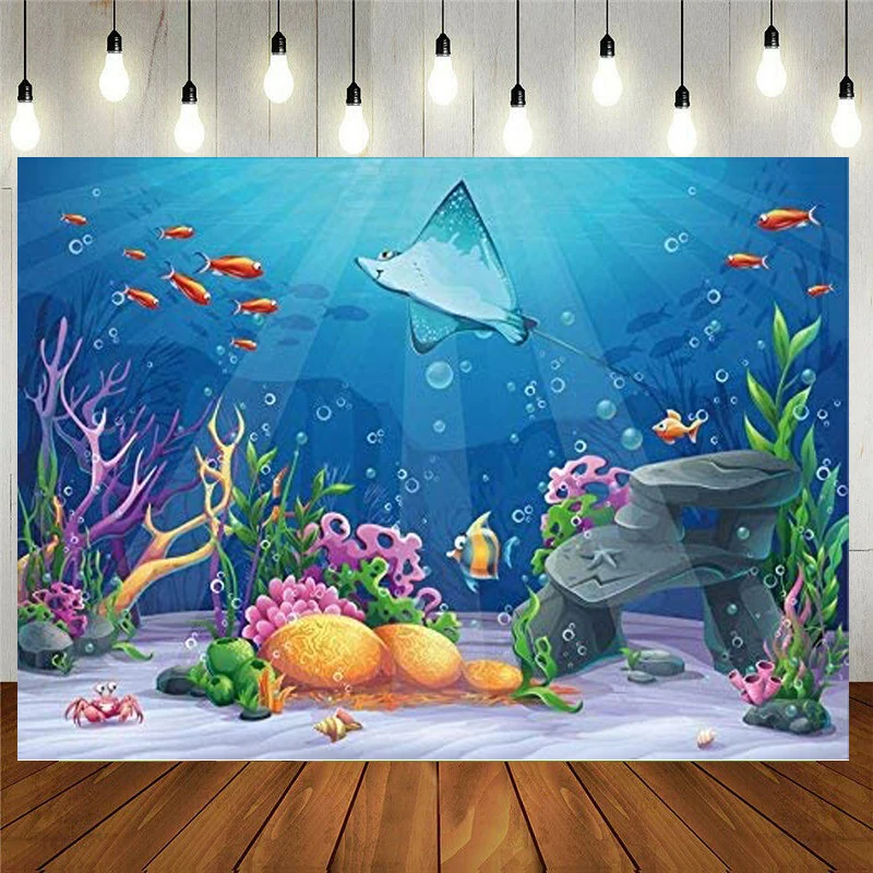 

Summer Cartoon Underwater World Coral Reef Backdrop Fantasy Ocean Photography Background Torpical Fishes Child Birthday Party