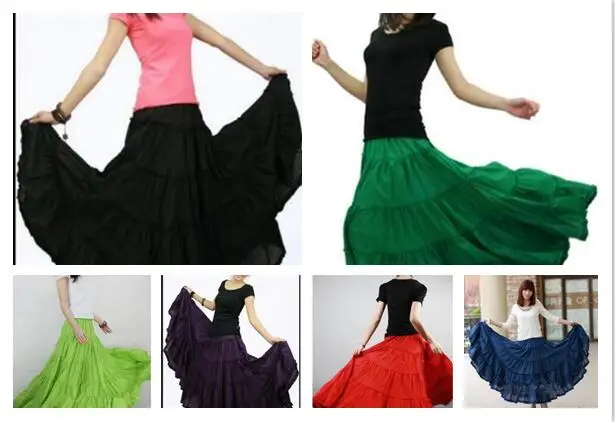2022 Summer Women layers Long Skirt Linen Cotton Waist Pleated Maxi Beach Skirt 8 color Optional