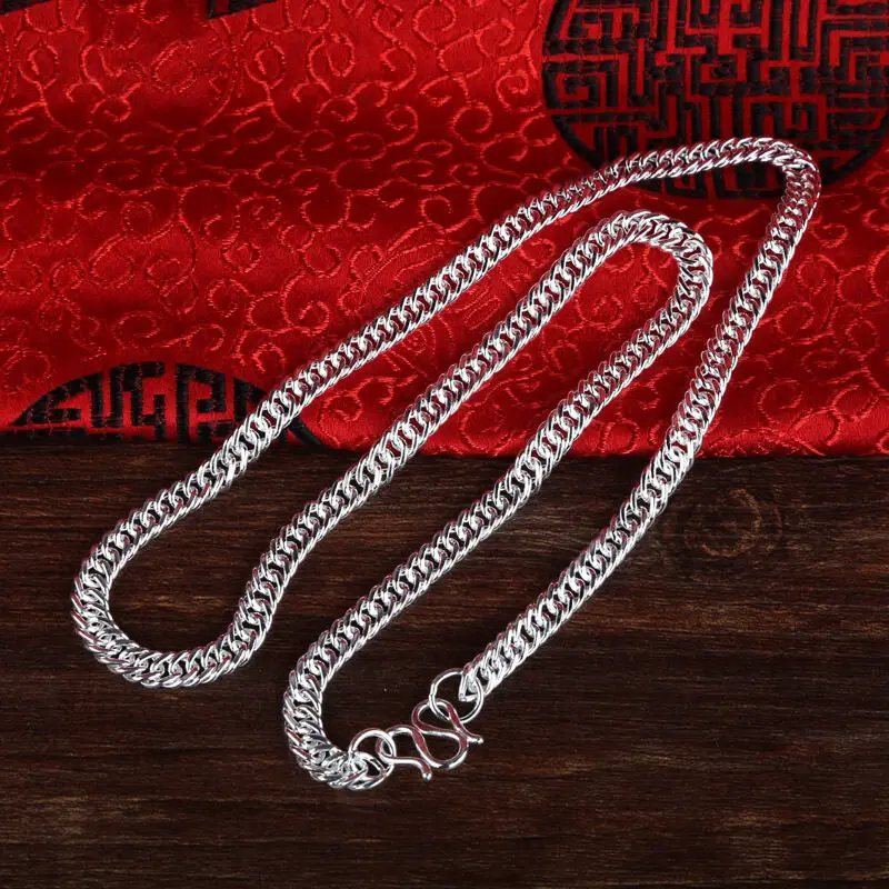 

Real Solid S999 Silver Necklace Women Men Luck Curb Link Chain Necklace 5.6mmW 24inch 34g
