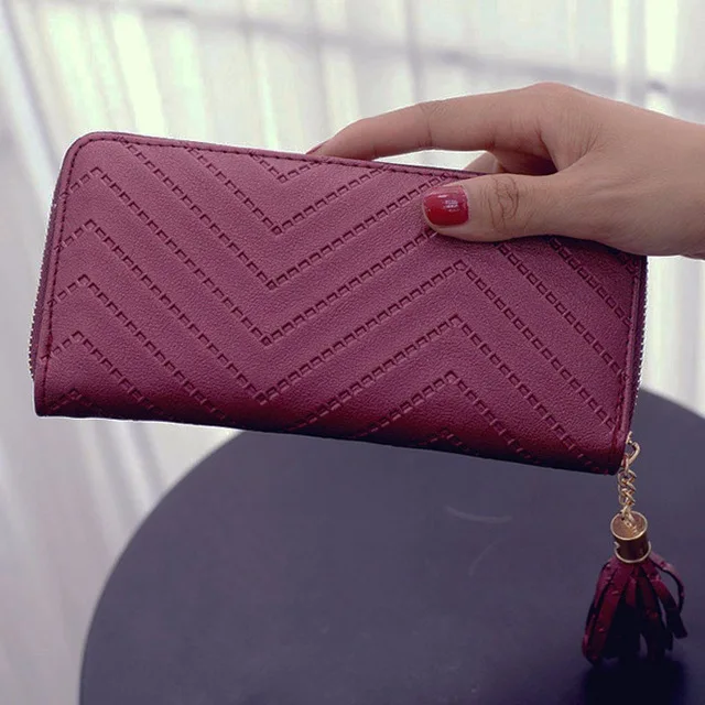 Wine Red Кошелек с отделением для карт, Женский Длинный кошелек с милым бантом, однотонный клатч, новинка, кошелек из искусственной кожи, держатель для карт, сумка - Цвет: Wine Red