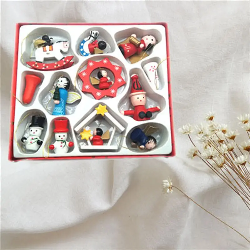 

Christmas Tree Hanging Decorations Xmas Ornament 12 Pcs Wooden Figurines Traditional