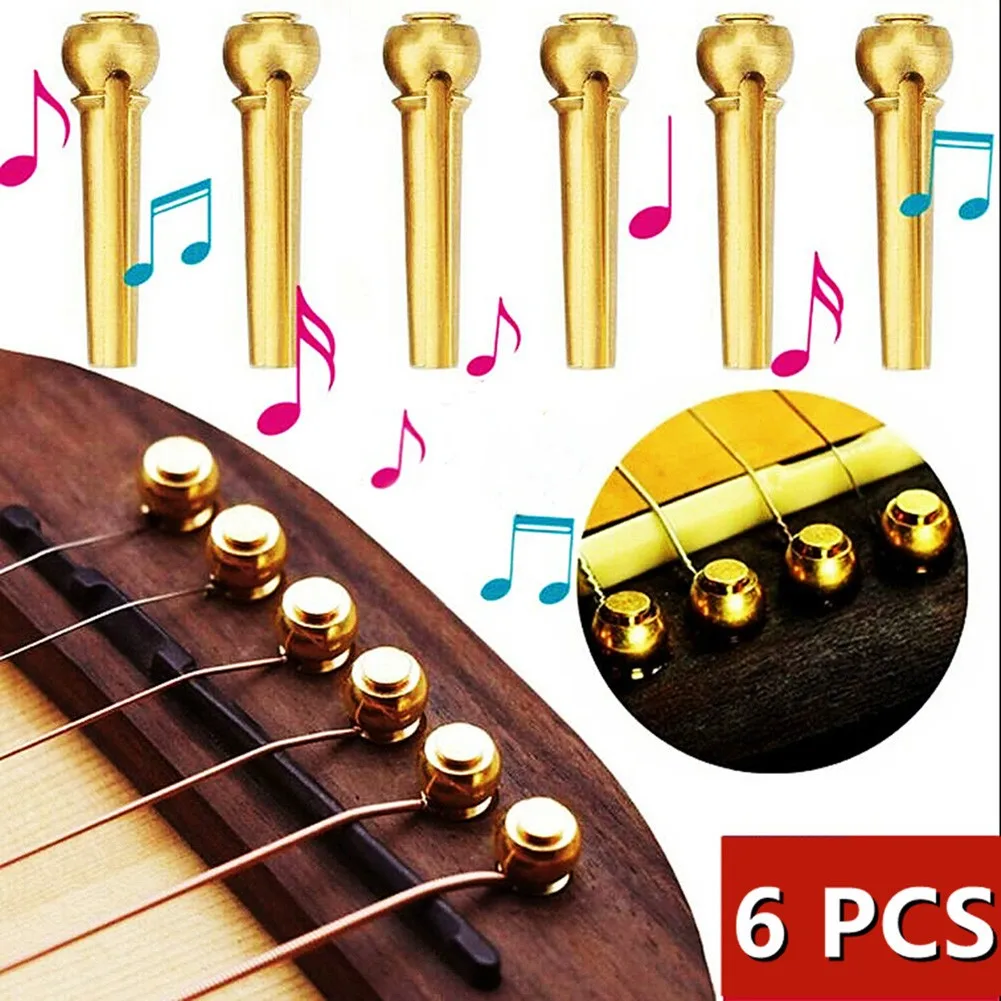

6Pcs Pure Brass Guitar Bridge Pins Saddle Nut High Quality Guitar String Fixed Cone Nails Guitar Replacement Accessories
