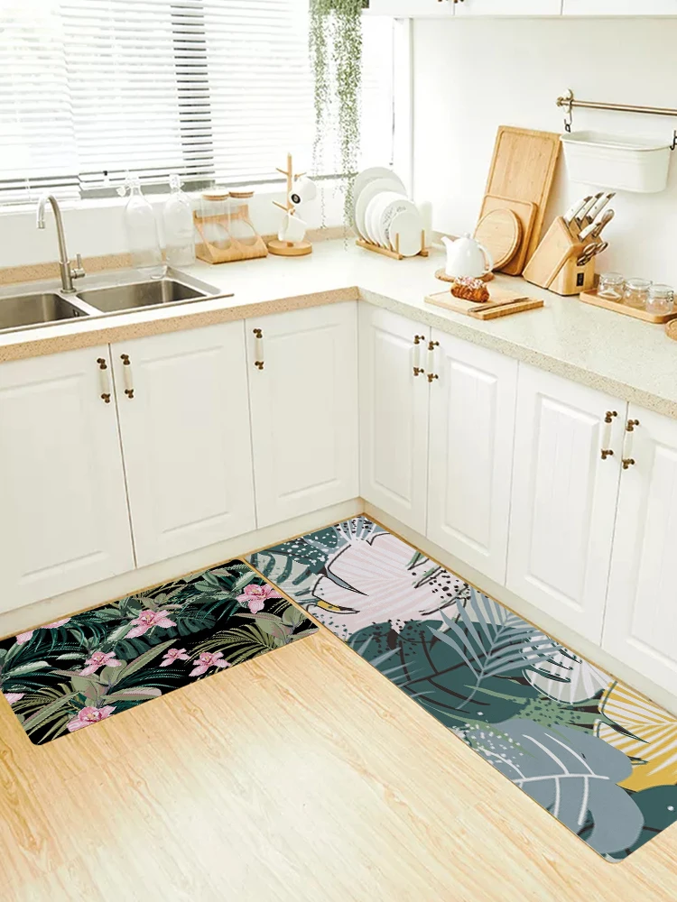 

Fuwatacchi Office Doormat For Hardwood Floor Mat For Rolling Chairs Palm Leaves Printed Carpet Rugs Anti-Slip Kitchen Bath Mats