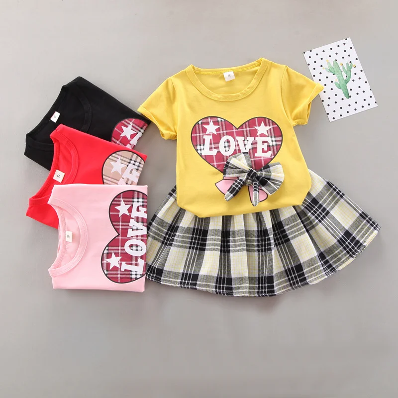 

2021 Baby Girl Clothes Sets Kids Summer Designer Outfit Pink Free Shipping Suit Cute Costume Shorts Skirt Tops 2 Piece 2-8 years