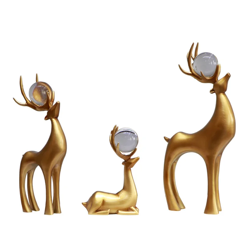

Imitation Copper Deer Home Decoration Crafts Family Of Three Resin Elk With Deer Living Room Decor Figurines Wedding Gifts