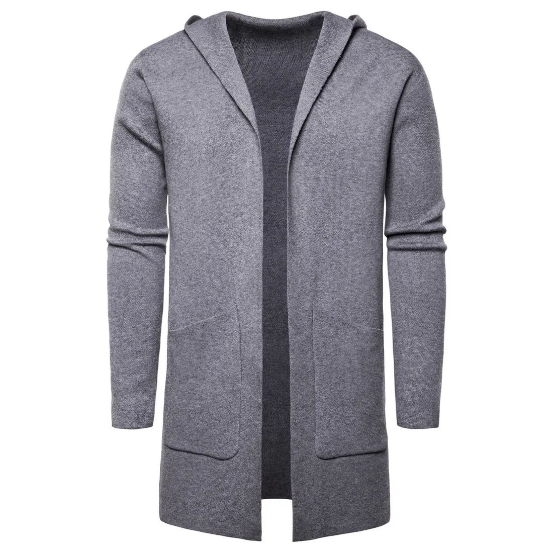 

2020 Fall Men's Hooded Cardigan Jacket Men's European and American Trendy Long Knit Sweater