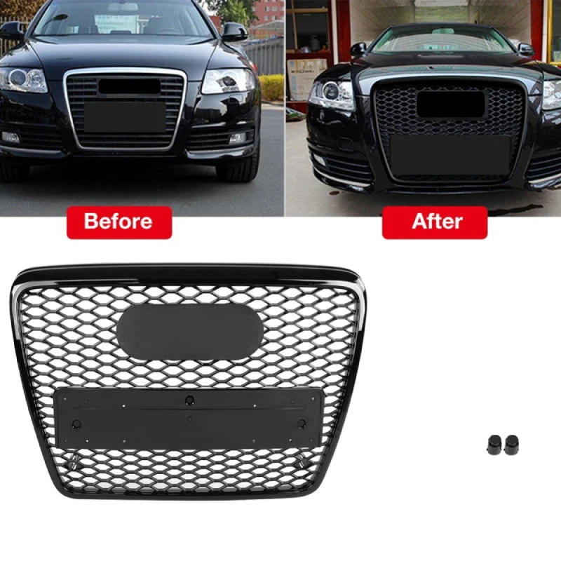 

for RS6 Style Honeycomb grille Front Sport Hex Mesh Hood Grill Gloss Black for Audi A6 S6 C6 2005 2006 2007 2008 2009 2010 2011
