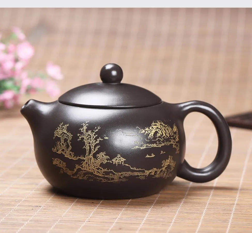 

Chinese Yixing Purple Clay Xishi Teapot Ore Black Mud Master Handmadem Tea Pot Zisha Kettle Suit Tie Guanyin Puer Teaware 250 Ml