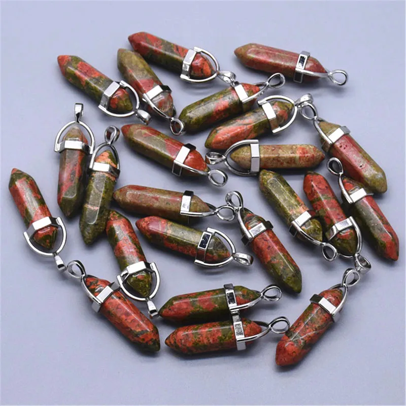

Wholesale Natural Unakite Pendant Stone Hexagonal Pillar Pendants Chakra Healing Point Gem For Women Necklaces 20pcs Lot