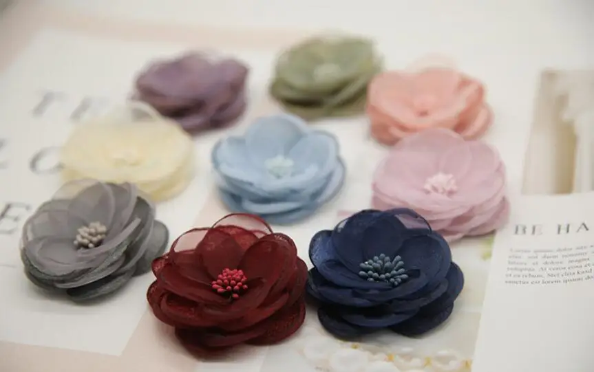 

2.4" Burned Chiffon Rose Flower Silk Rose Flower Flat Back For Hair Accessories shoes brooches wedding decoration 60pcs/lot