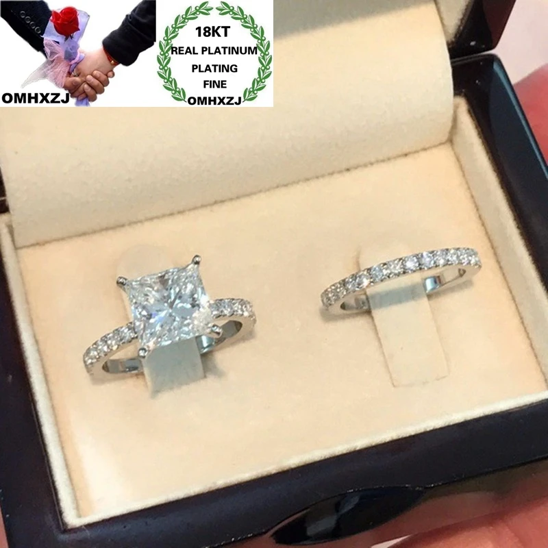 

Комплект колец OMHXZJ RR1079 из белого золота с квадратным цирконием класса ААА, 18 карат