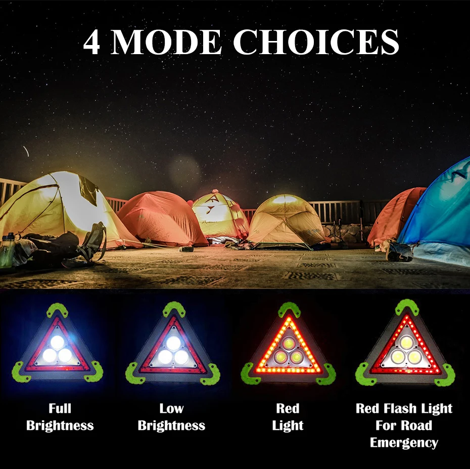 COB LED Emergency Stop Parking Warning Light Triangle Portable Standable Spotlight 1000 Lumens 4 mode choice USB Rechargeable