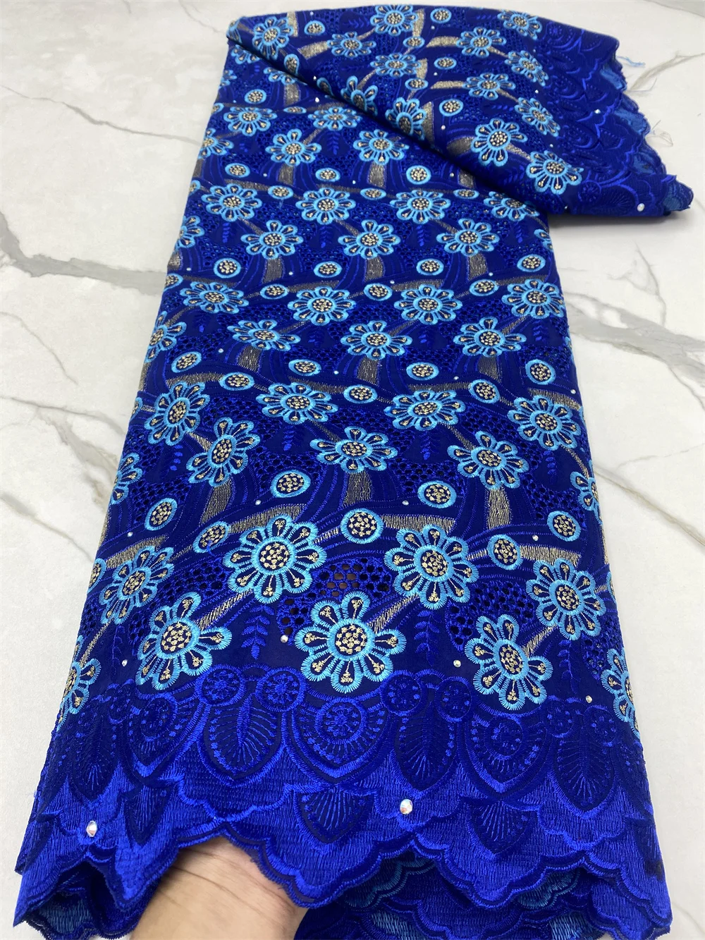 

5 yard Swiss lace fabric 2021 latest heavy beaded embroidery African cotton fabrics Swiss voile lace popular Dubai style 4444B