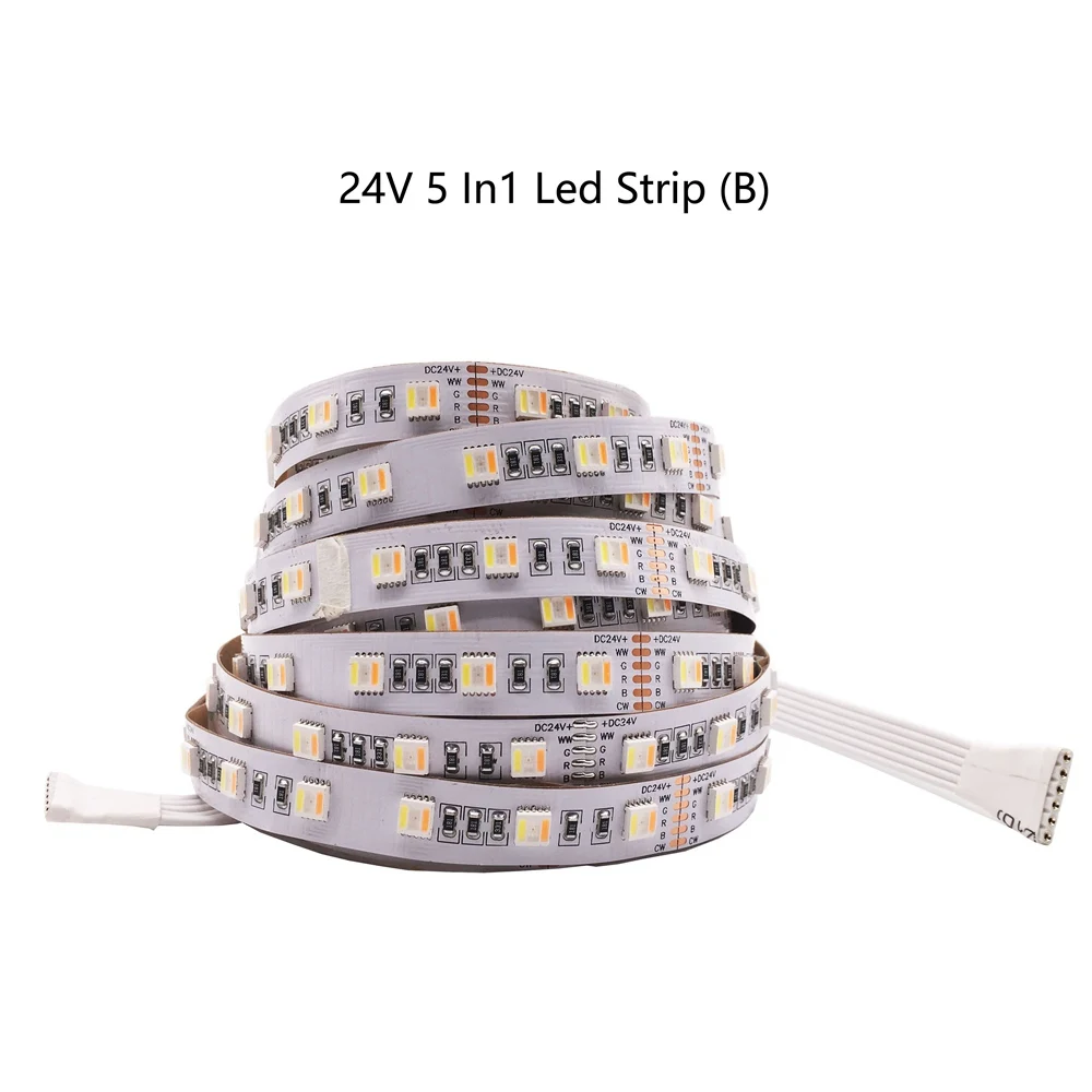 24V 5In1 Led Strip B RGB+ CCT Светодиодная лента 5050 60 Светодиодный/метр 12 В 24 вольт 5 в 1 чипы Гибкая полоса белая печатная плата для украшения дома - Испускаемый цвет: 24V 5In1 Led Strip B